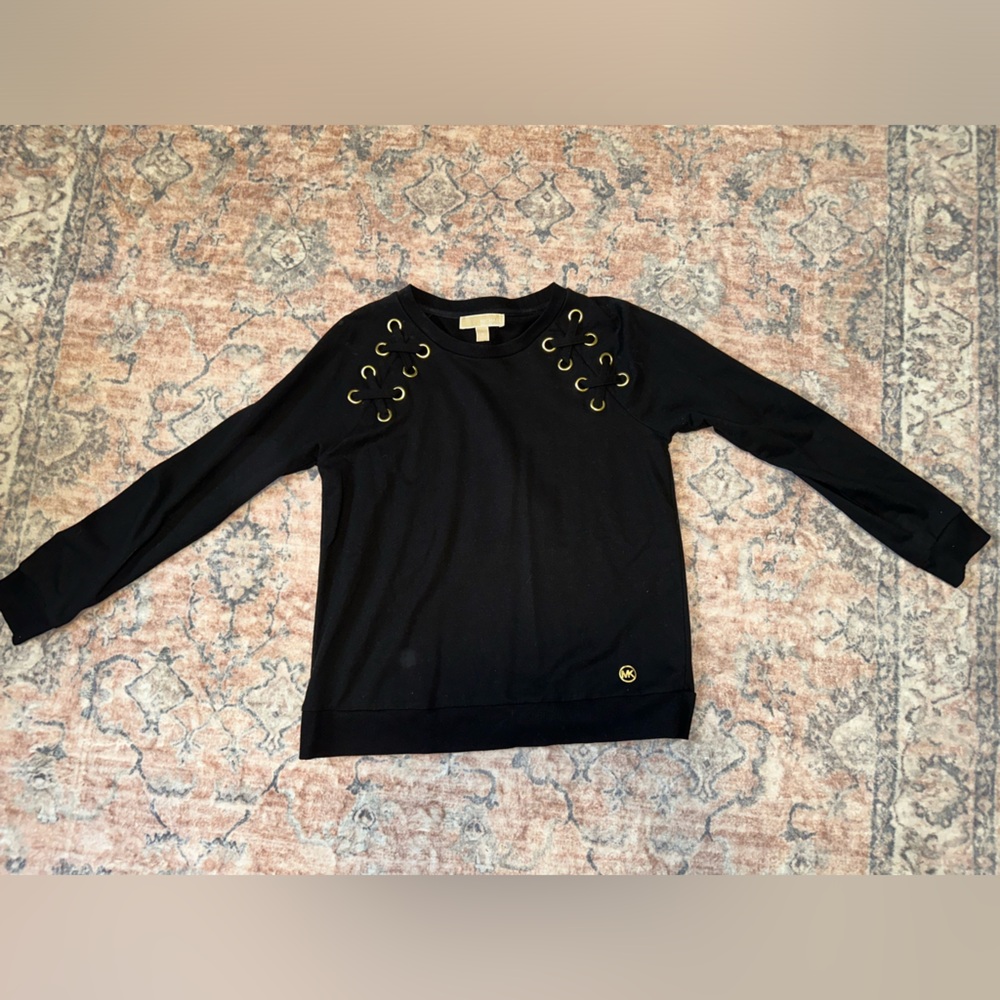 Michael Kors Size M Black Long Sleeve Top with Eyelet Detail